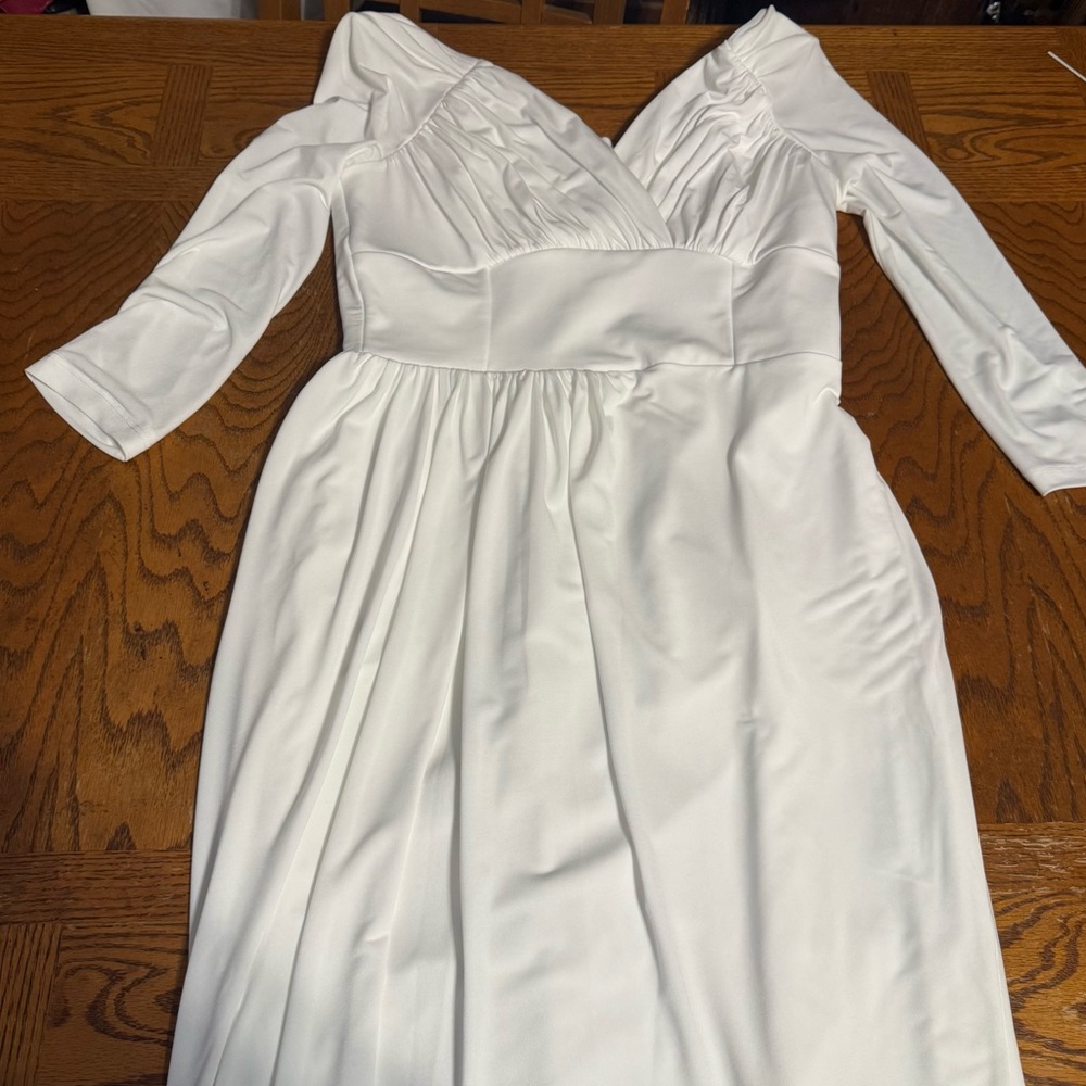 Vixen By Micheline Pitt Starlet Wiggle Midi Dress  Ivory Sz L NWT Old Hollywood - Picture 3 of 16